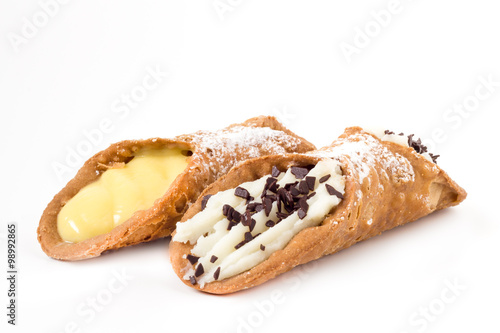 Sicilian cannolis with chocolate and cream