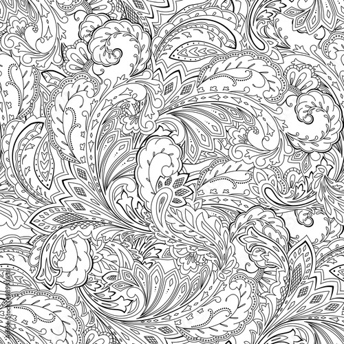 Seamless paisley pattern. Coloring page, ornamental background