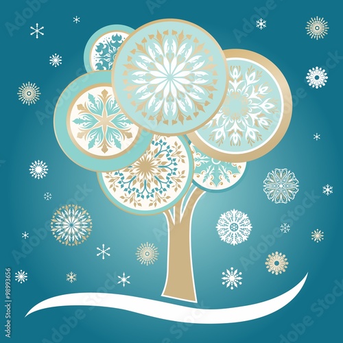 Winter Card with Tree and Snowflakes