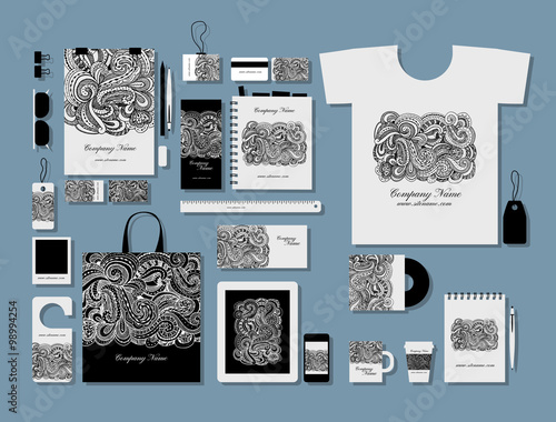 Corporate flat mock-up template, floral design