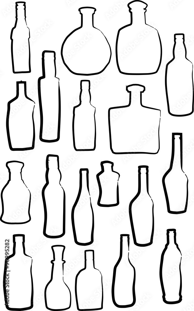 nineteen bottle sketches isolated on white nineteen bottle sketches isolated on white