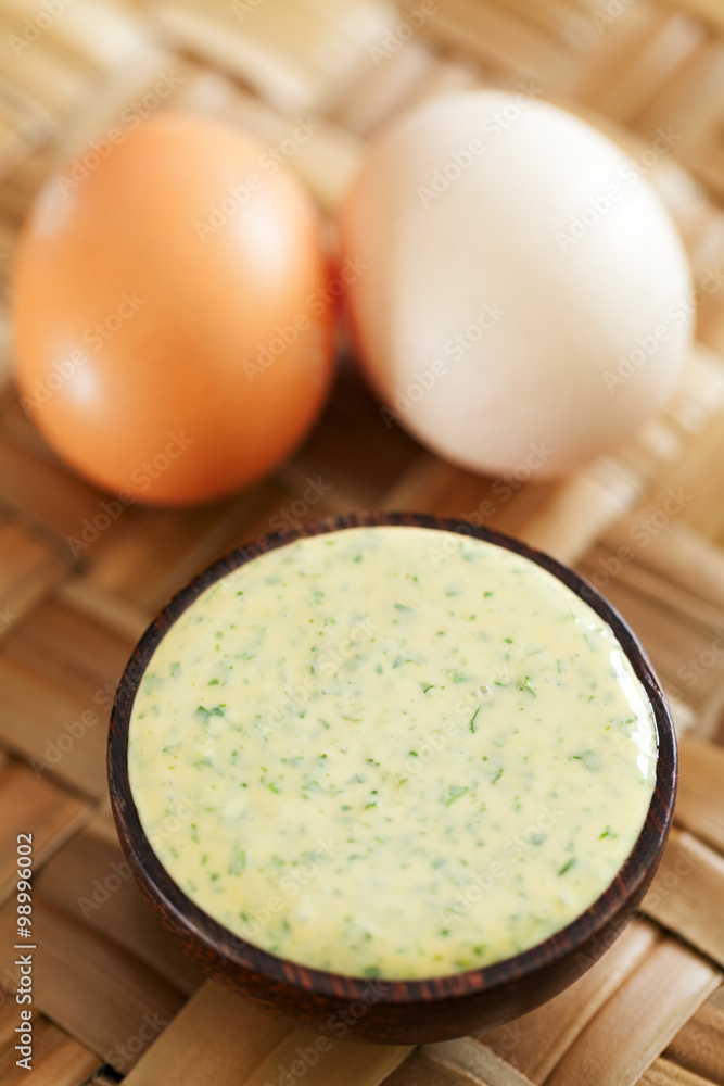 Homemade mayonnaise with parsley Homemade mayonnaise with parsley