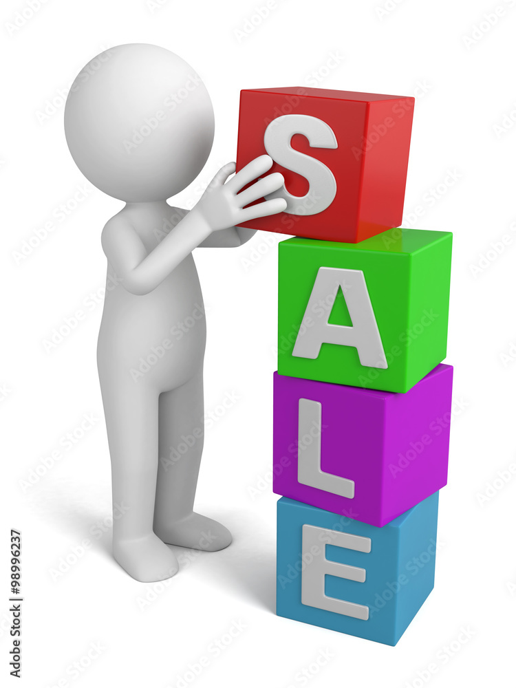 3d people build some cubes, a word of sale. 3d image. Isolated white background. 3d people build some cubes, a word of sale. 3d image. Isolated white background.