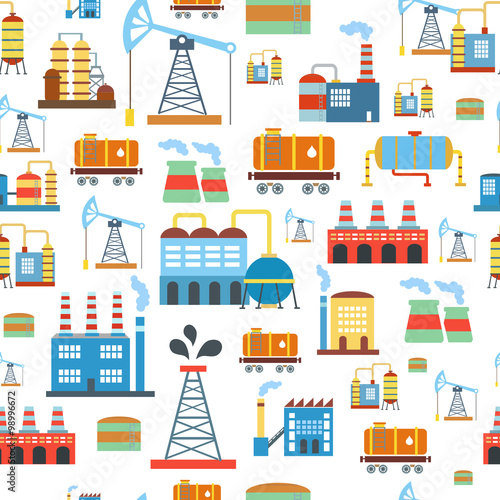 Industrial seamless pattern with oil and petrol icons. Extraction  refinery facilities
