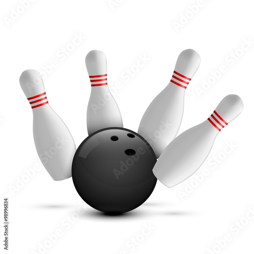 Bowling ball and scattered skittle