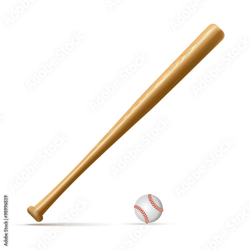 Baseball and baseball bat isolated on white background with clipping path.