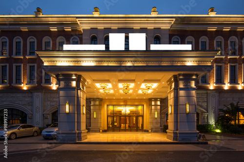 entrance of luxury hotel