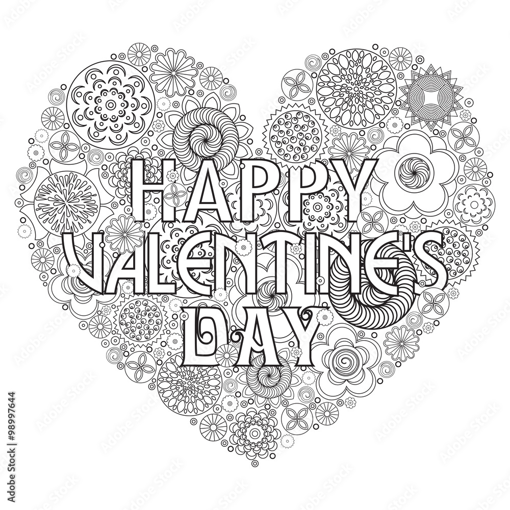 Valentine's day design. Heart shape pattern with love sign. Floral  imitation of retro doodle hand drawing with pen. Stock Vector | Adobe Stock