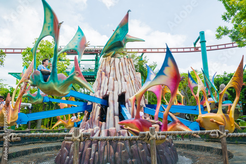 Canvas Print SINGAPORE - JULY 20: Jurassic Park theme in Universal Studios Si