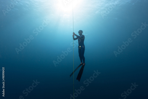 Bilde på lerret Freediver in the sea