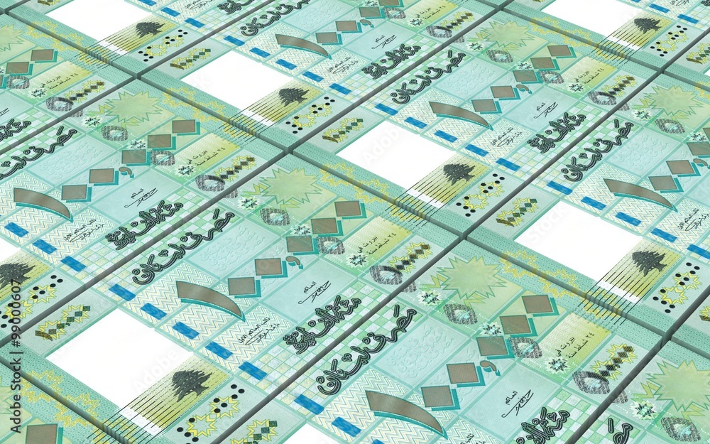 Lebanese pounds bills stacks background. Computer generated 3D photo rendering.