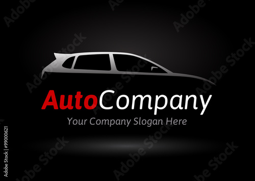 Modern auto company Vehicle logo design concept with sports hatchback car silhouette on black background. Vector illustration. photo