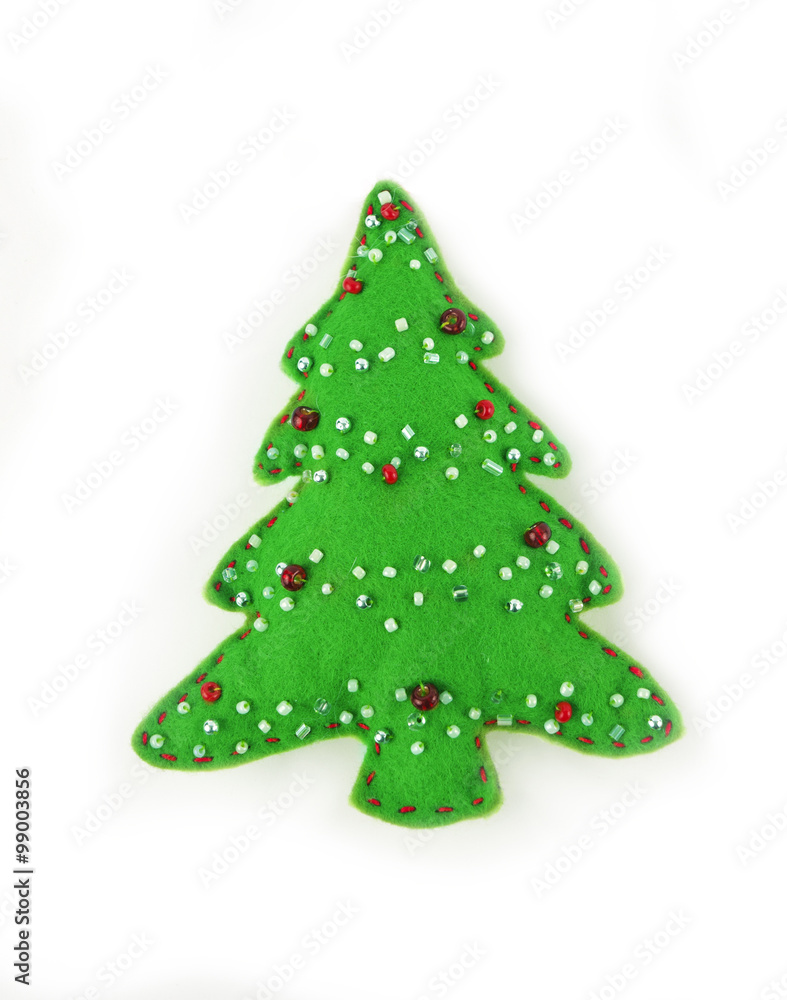 Felt Christmas tree isolated on a white background Felt Christmas tree isolated on a white background
