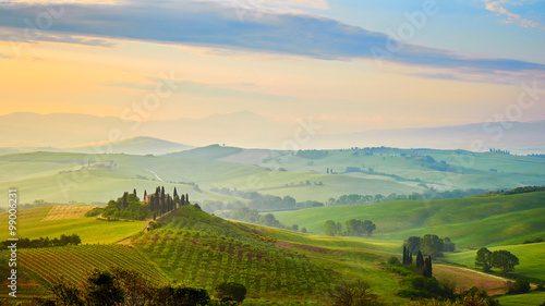 Typical landscape of the Val d'Orcia in Tuscany, Italy. Aerial view