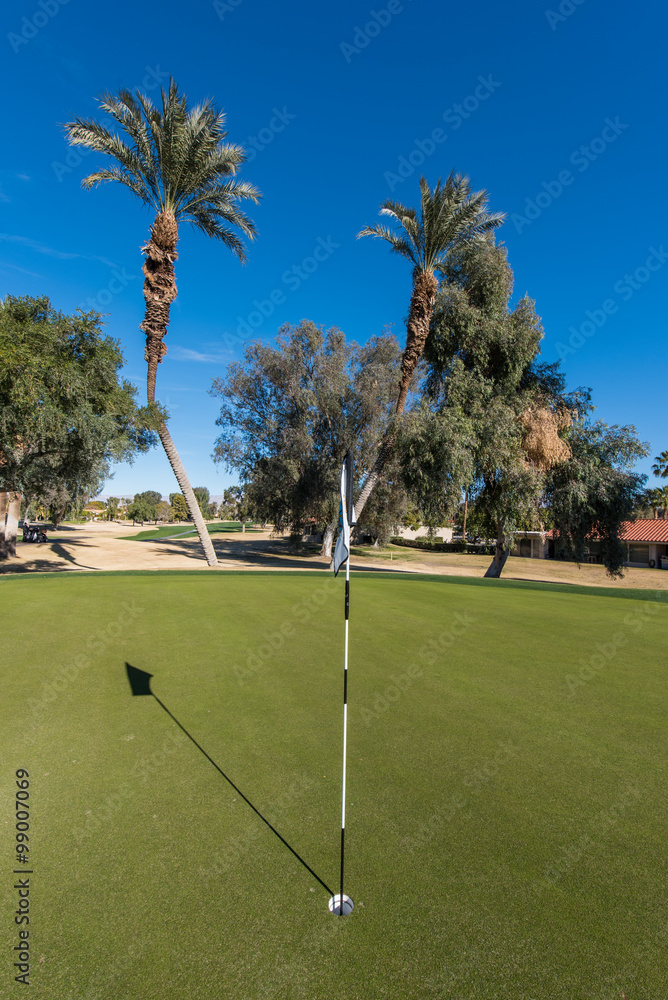 Fototapeta premium Golf course green with flag in hole