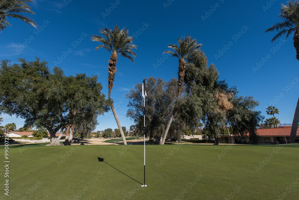 Fototapeta premium Golf course green with flag in hole