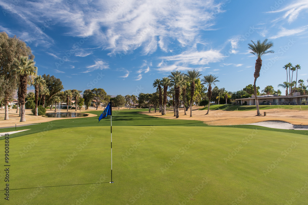 Obraz premium Golf course green with flag in hole
