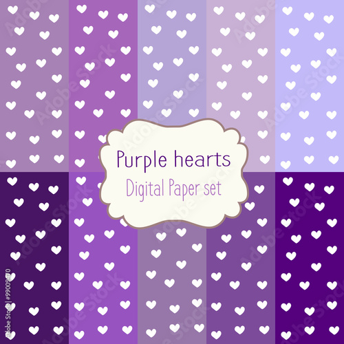 10 Digital Papers purple hearts Mixed Patterns Patterned Backgrounds, digital paper set