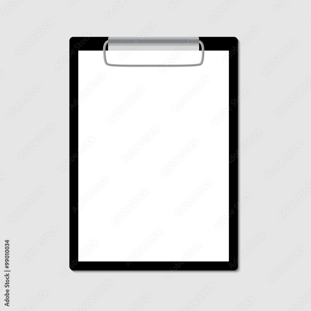 Black clipboard with blank sheet of paper isolated on gray. Black clipboard with blank sheet of paper isolated on gray.