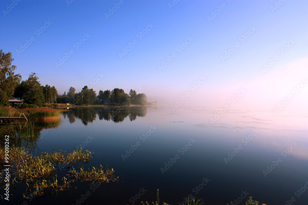 Foggy morning on the lake