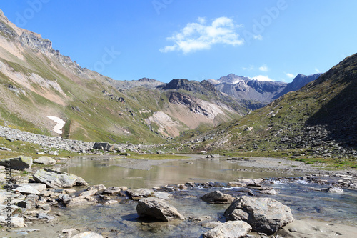 Panorama with mountain Weißspitze in Hohe Tauern Alps, Austria