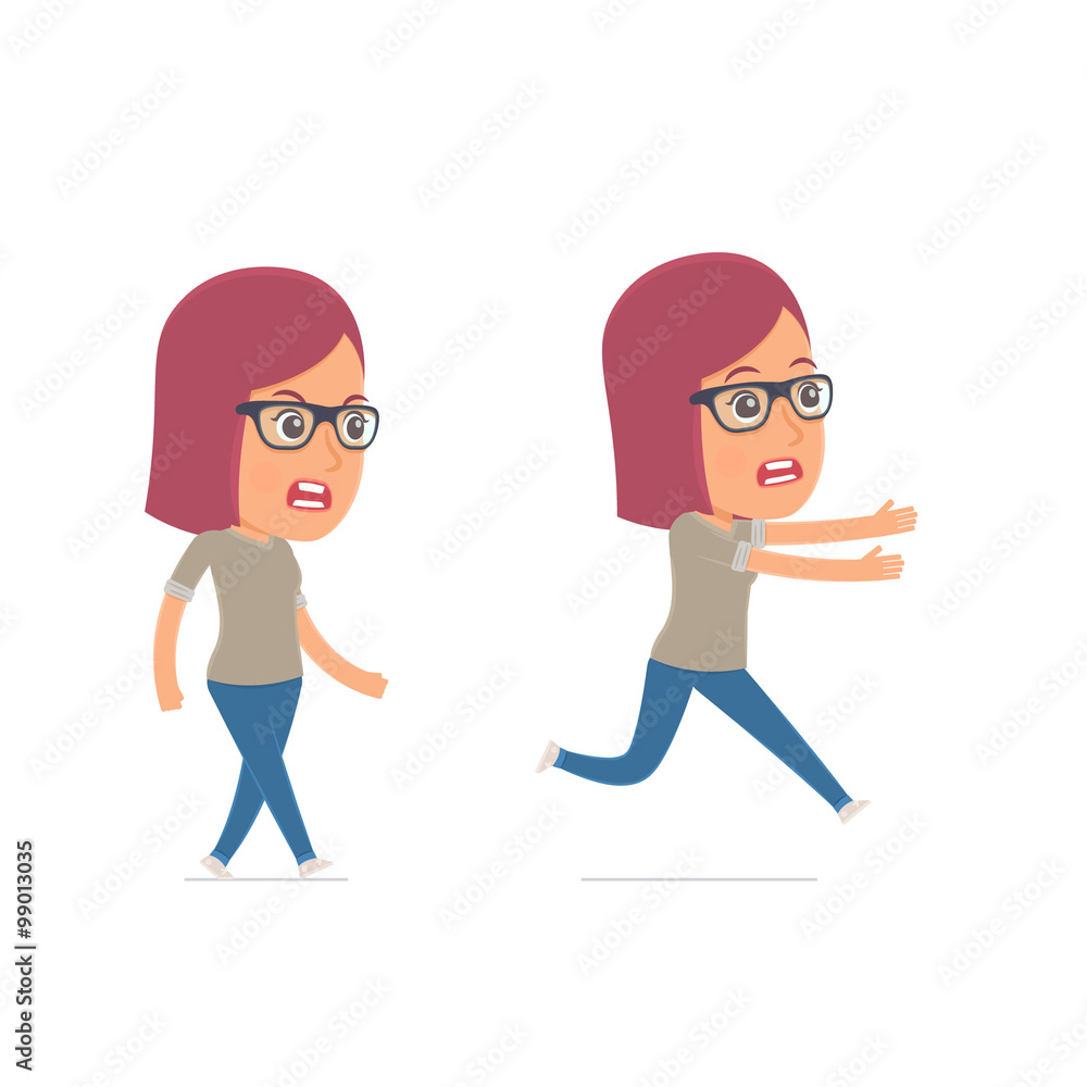 Angry and Frightened Character Girl Designer goes and runs Angry and Frightened Character Girl Designer goes and runs
