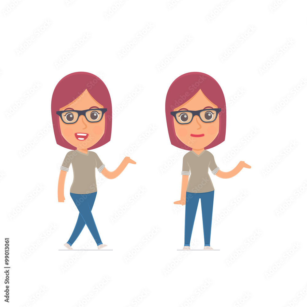 Funny and Cheerful Character Girl Designer making presentation u Funny and Cheerful Character Girl Designer making presentation u