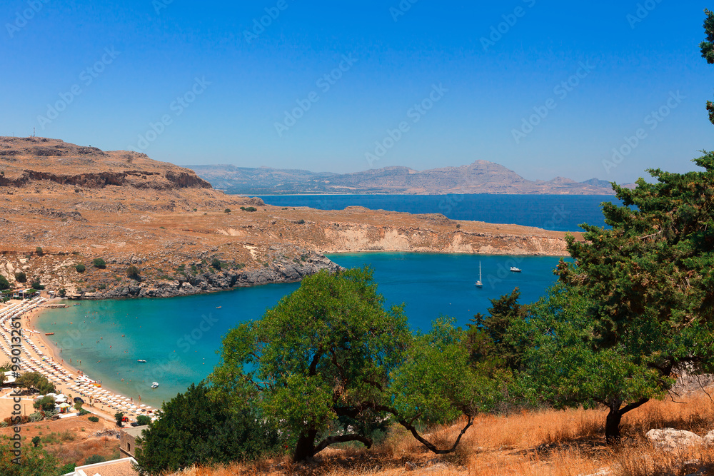 Scenic landscape at Lindos on the island of Rhodes, Greece.