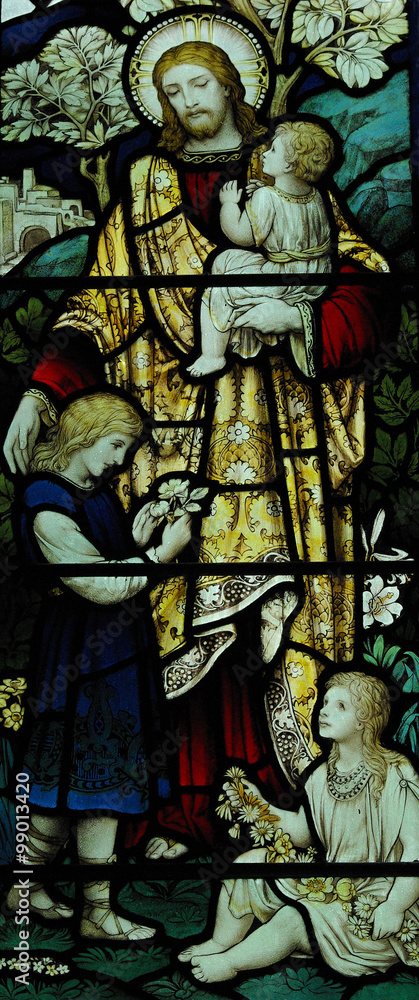 Jesus blessing children in stained glass