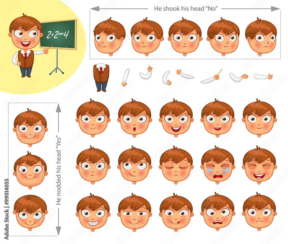 Schoolboy. Parts of body template for design work and animation Schoolboy. Parts of body template for design work and animation