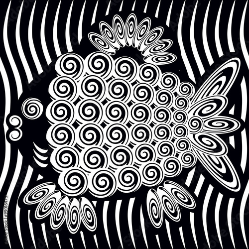 Black And White Decorative Stylized Drawing Of A Fish Made Up Of Geometric Shapes And Swirls Seamless Pattern Stock Vector Adobe Stock Black And White Decorative Stylized Drawing Of A Fish Made Up Of Geometric Shapes And Swirls Seamless Pattern Stock Vector Adobe Stock
