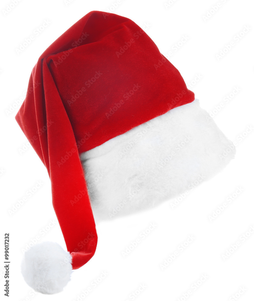 Santa Claus red hat isolated on white background, close up Santa Claus red hat isolated on white background, close up