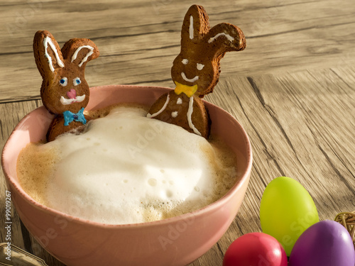 Easter bunny in a cup of coffee