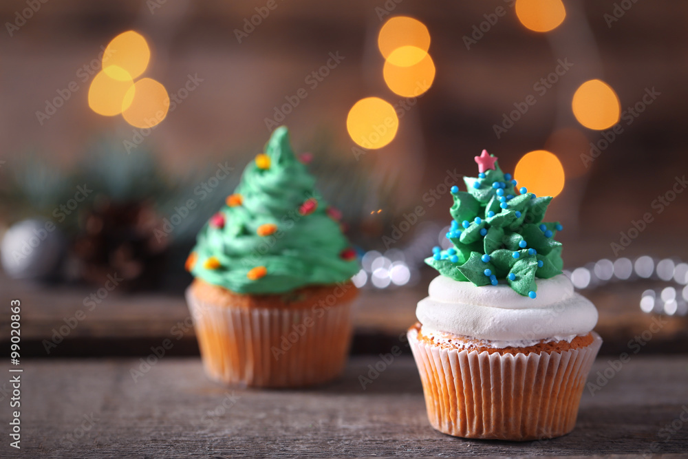 Christmas cupcakes, closeup Christmas cupcakes, closeup