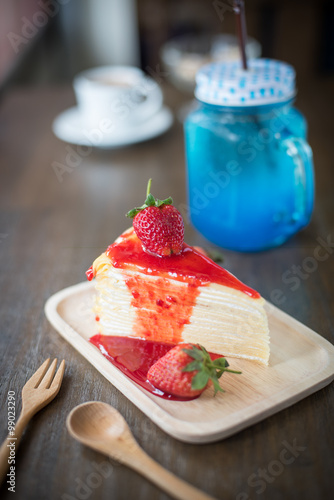 cake on the desk in coffee shop