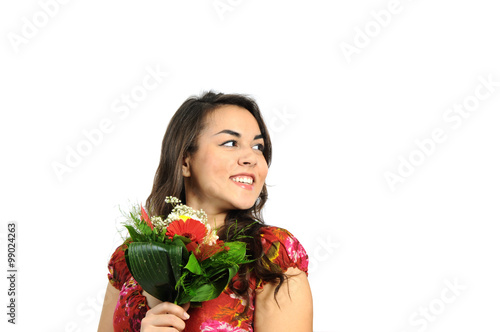 Beautiful happy girl with flowers