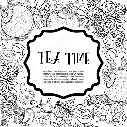Time to drink tea. The square monochrome fashion card
