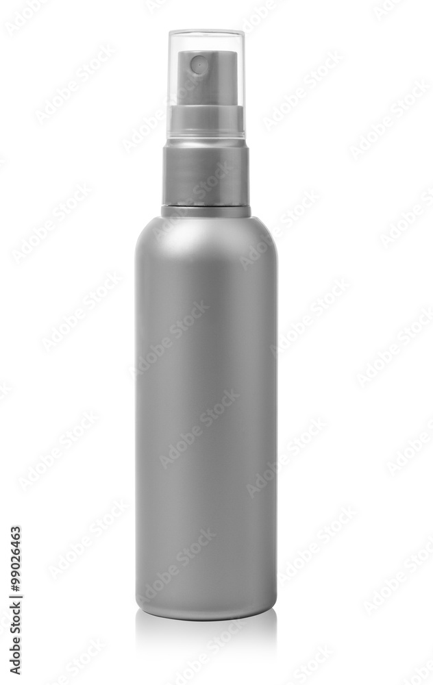 Gray container of spray bottle isolated over white background. With clipping path Gray container of spray bottle isolated over white background. With clipping path