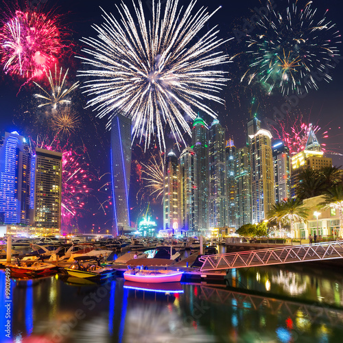 Photography New Year fireworks display in Dubai, UAE