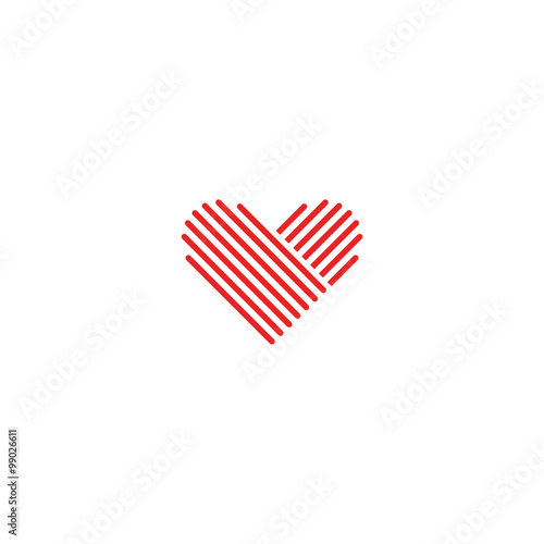 Heart logo medical red emblem, design element wedding sign, mockup romantic thin line monogram