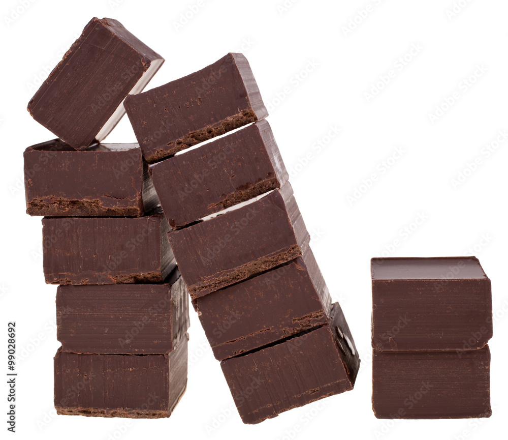 stacks of chocolate pieces isolated on white background stacks of chocolate pieces isolated on white background