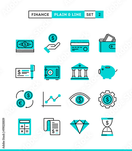 Money, finance, savings...Plain and line icons set, flat design