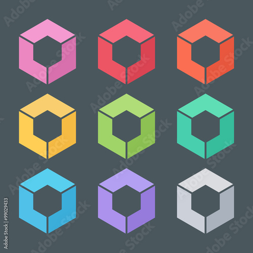 Set of abstract cube vector template. Corner geometric shape and symmetric symbol, square icon, box logo or box shape. Geometric design.