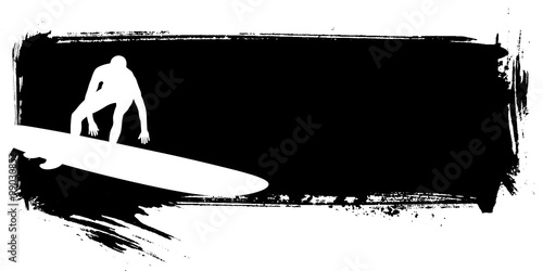 stencil inky surf banner with surfer doing wave sliding
