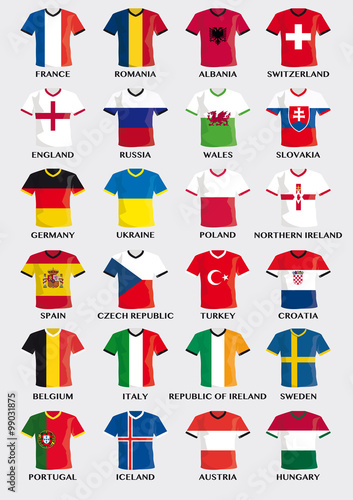 t-shirt buttons mit flagge von Fußball Mannschaften in Europa 