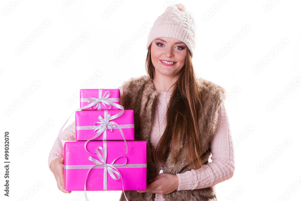 Pretty fashion woman with boxes gifts. Christmas. Pretty fashion woman with boxes gifts. Christmas.