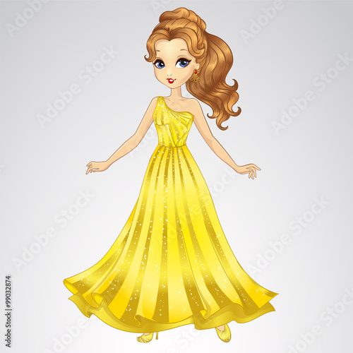 Beauty Princess In Gold Dress