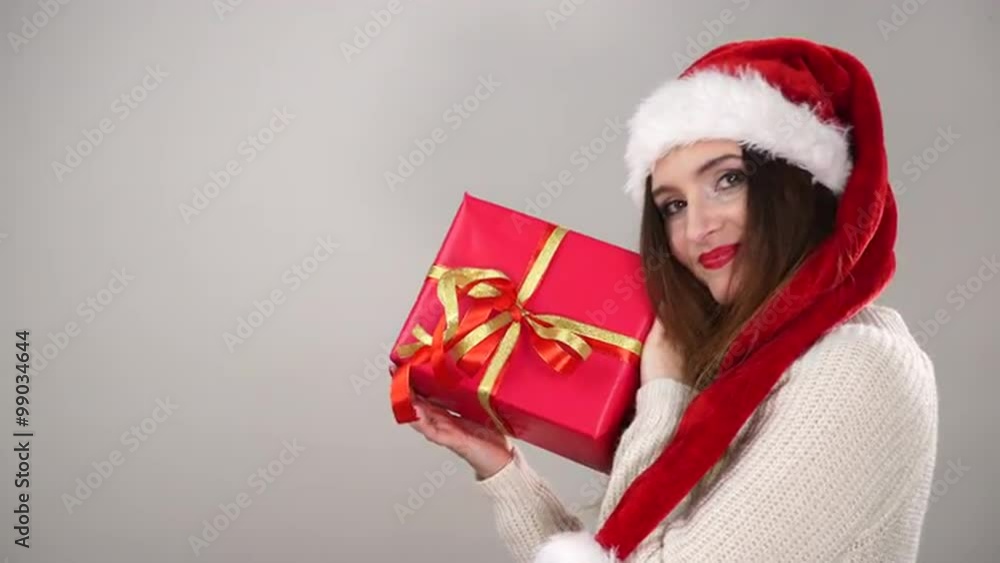Woman holding present gift box for christmas 4K Woman holding present gift box for christmas 4K