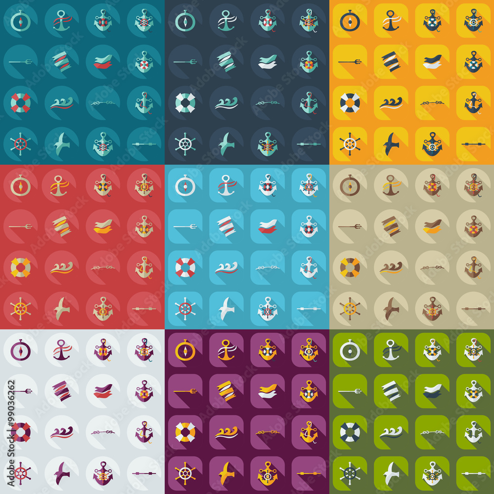 Flat concept, set modern design with shadow sailing Flat concept, set modern design with shadow sailing