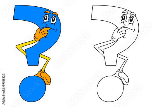 Blue question mark thinking as a coloring for little kids - vectro svg